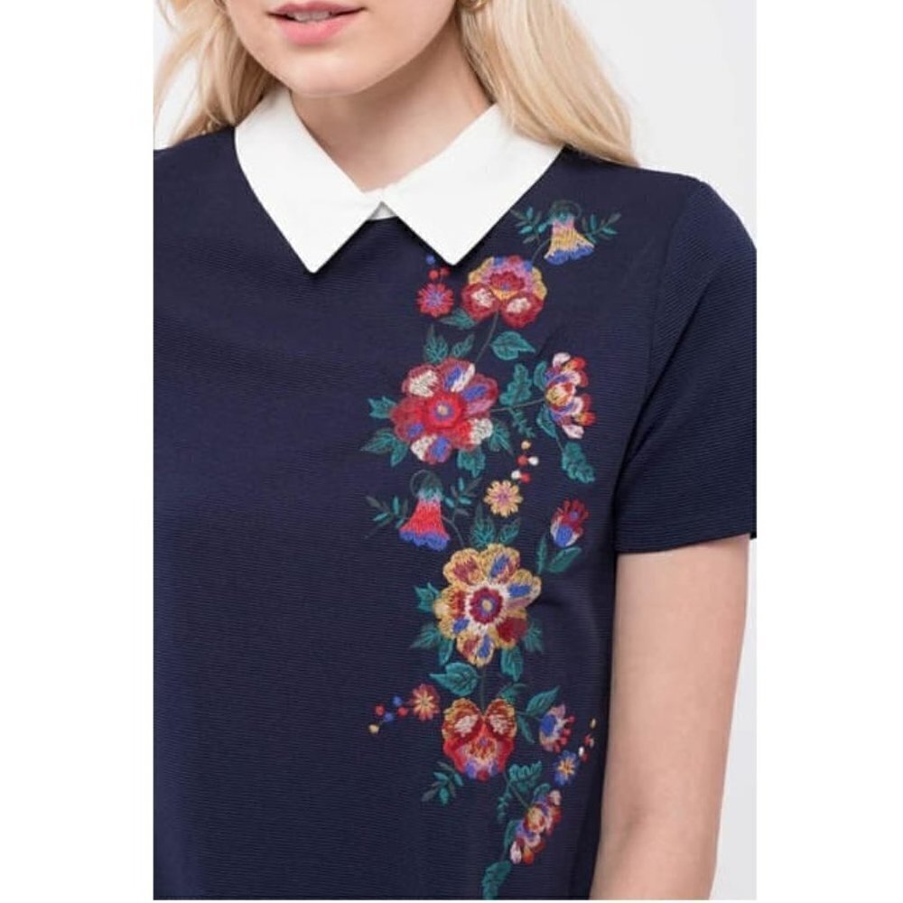 Blu Pepper Collared Floral Embroidered Dress M - Picture 4 of 6